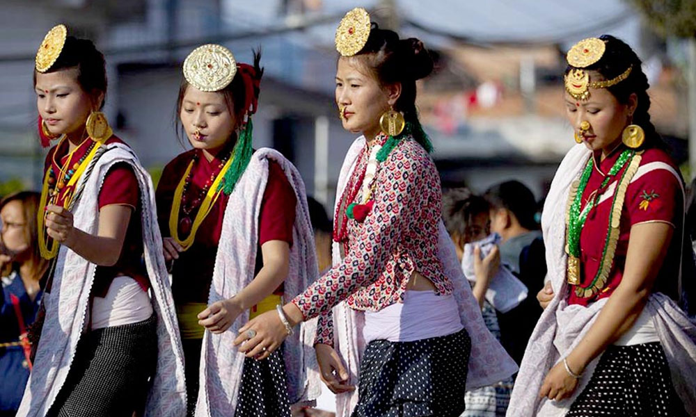 Sakela festival participants in traditional attire